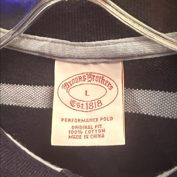 Brooks Brothers Dark Blue and White Striped Polo. Size large - Picture 3 of 6